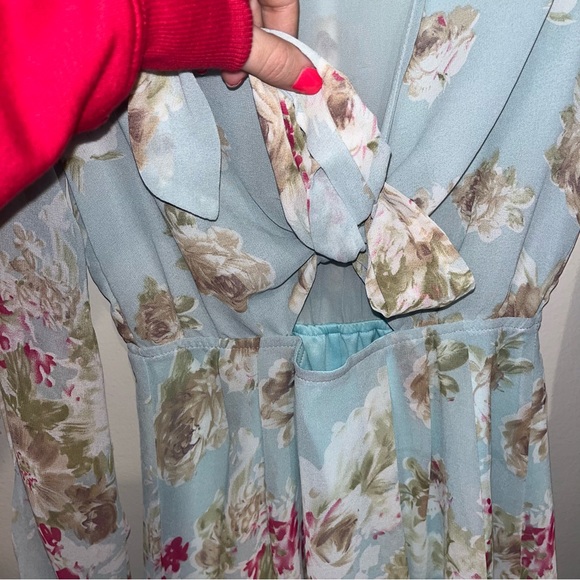 Cotton Candy Floral Front Tie Long Sleeve Easter Dress Sz S - Picture 4 of 5